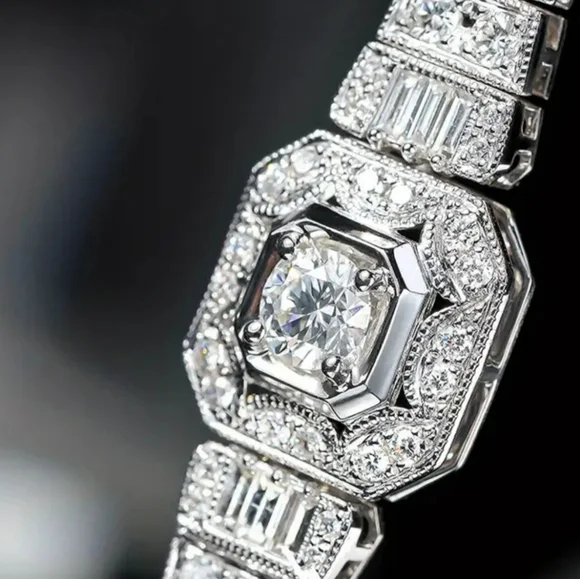 Elegant Silver Moissanite Bracelet with Crystal Accents - Picture 8 of 10